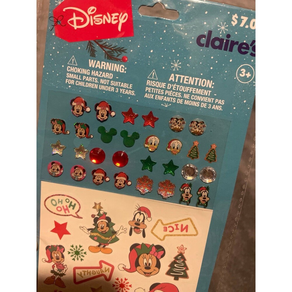 Claires Disney Minnie Mouse Christmas Sticker Earrings & Tattoos Set Vintage Y2K